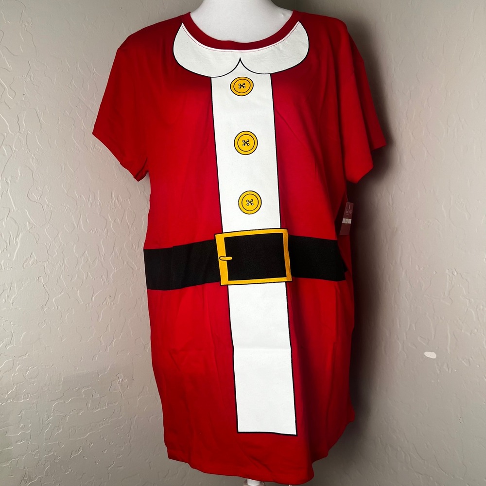 North Pole Trading Co Womens Red Santa Claus Suit Christmas Nightshirt Large NWT